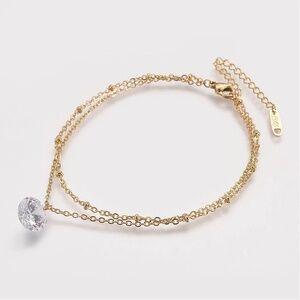 Fabulous Big Diamond 18 KT Gold Plated Layered Satellite Chain Anklet